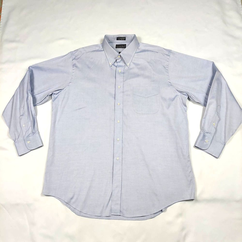 🔥3/$15 PRESWICK & MOORE BLUE LONG SLEEVE BUTTON DOWN DRESS SHIRT SIZE 17.5 X 35